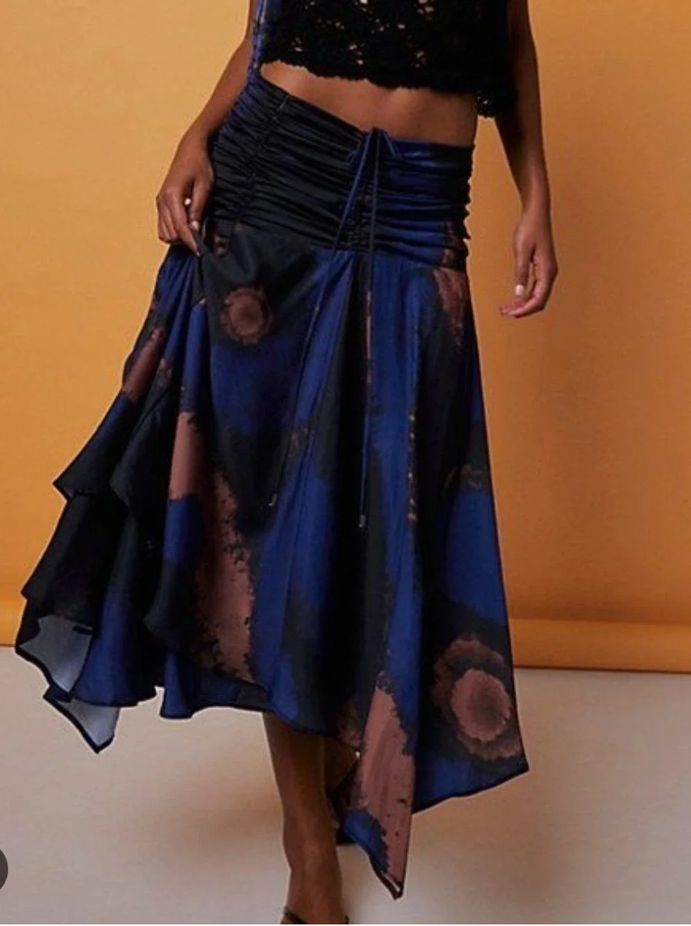 FREE PEOPLE HOUSE OF AAMA STARRY EYES TIE DYE ASYMMETRIC MIDI SKIRT BOHO SZ S